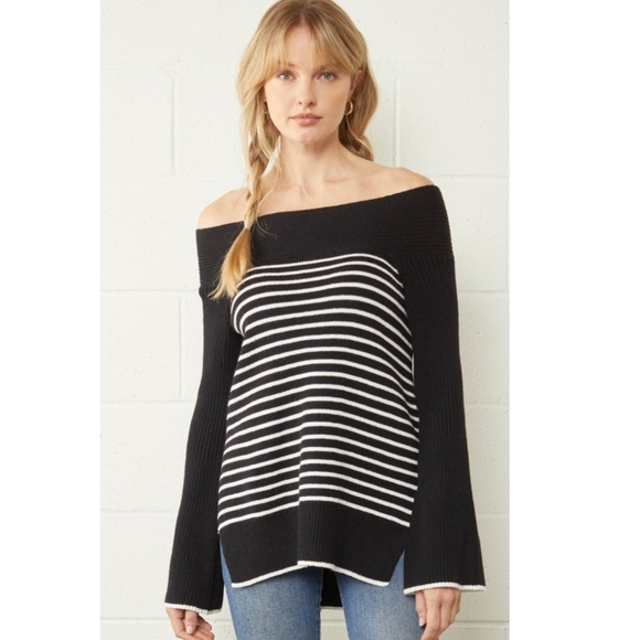 ENTRO STRIPED OVER THE SHOULDER SWEATER - Picture 1 of 12
